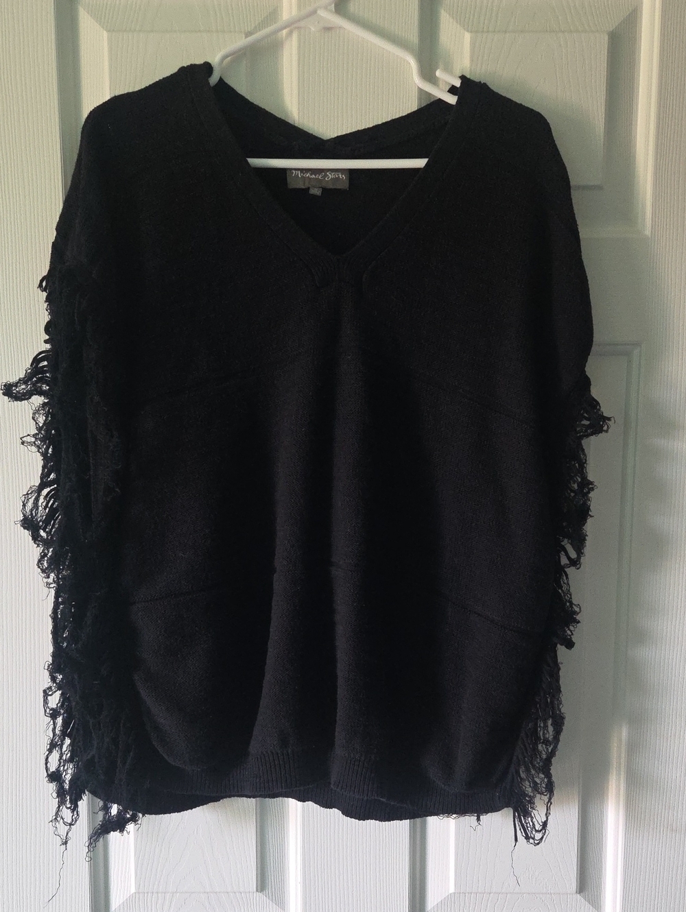 Michael Stars Black V-Neck Fringe Sweater